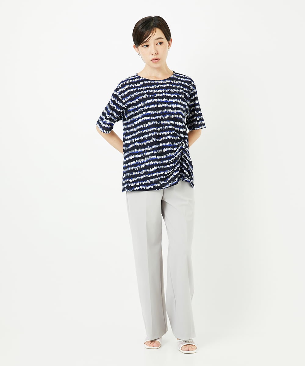 PHKJB29210 GEORGES RECH(小さいサイズ)(メゾン ドゥ サンク)  [日本製]ランダムボーダータックジャージーカットソー ネイビー系