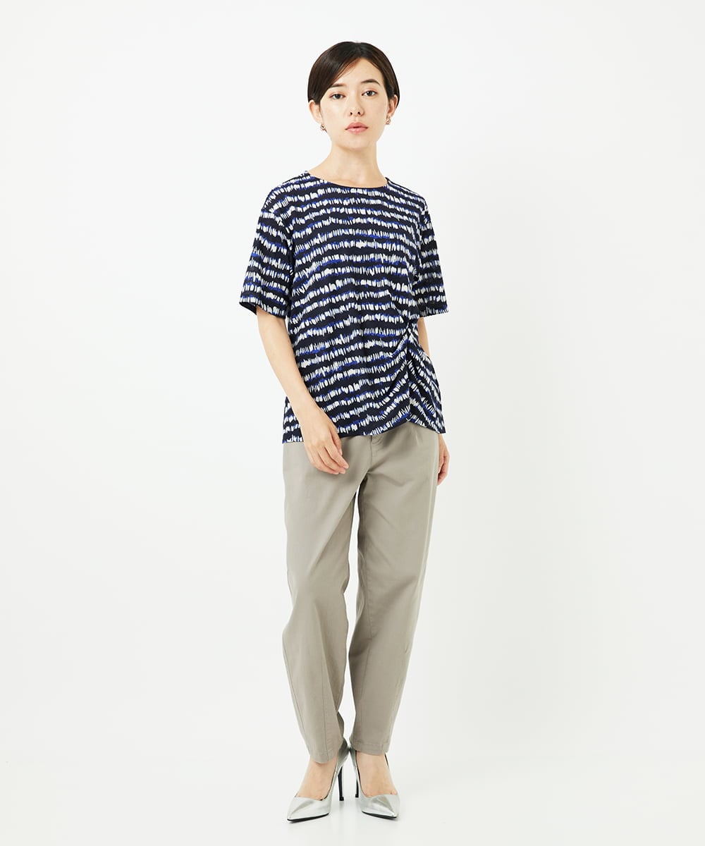 PHKJB29210 GEORGES RECH(小さいサイズ)(メゾン ドゥ サンク)  [日本製]ランダムボーダータックジャージーカットソー ネイビー系