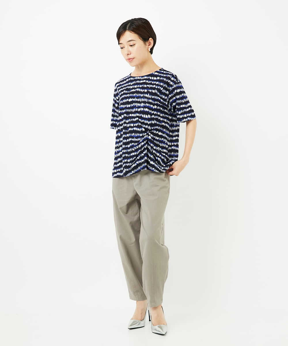 PHKJB29210 GEORGES RECH(小さいサイズ)(メゾン ドゥ サンク)  [日本製]ランダムボーダータックジャージーカットソー ネイビー系