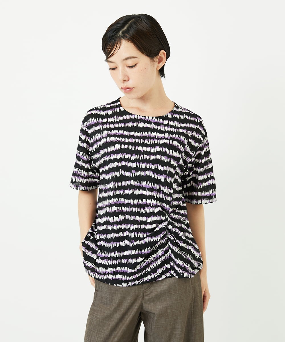 PHKJB29210 GEORGES RECH(小さいサイズ)(メゾン ドゥ サンク)  [日本製]ランダムボーダータックジャージーカットソー ネイビー系