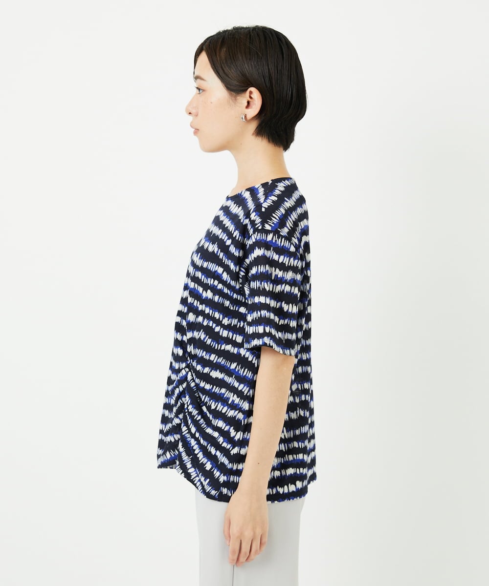 PHKJB29210 GEORGES RECH(小さいサイズ)(メゾン ドゥ サンク)  [日本製]ランダムボーダータックジャージーカットソー ネイビー系