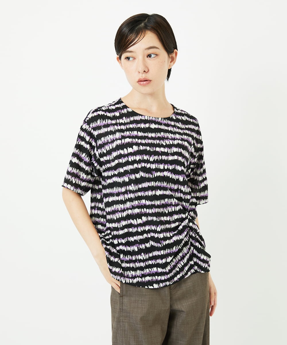 PHKJB29210 GEORGES RECH(小さいサイズ)(メゾン ドゥ サンク)  [日本製]ランダムボーダータックジャージーカットソー ブラック系