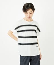 PHKJB30180 GEORGES RECH(小さいサイズ)(メゾン ドゥ サンク) [接触冷感]スーパークールチュールボーダーカットソー ホワイト