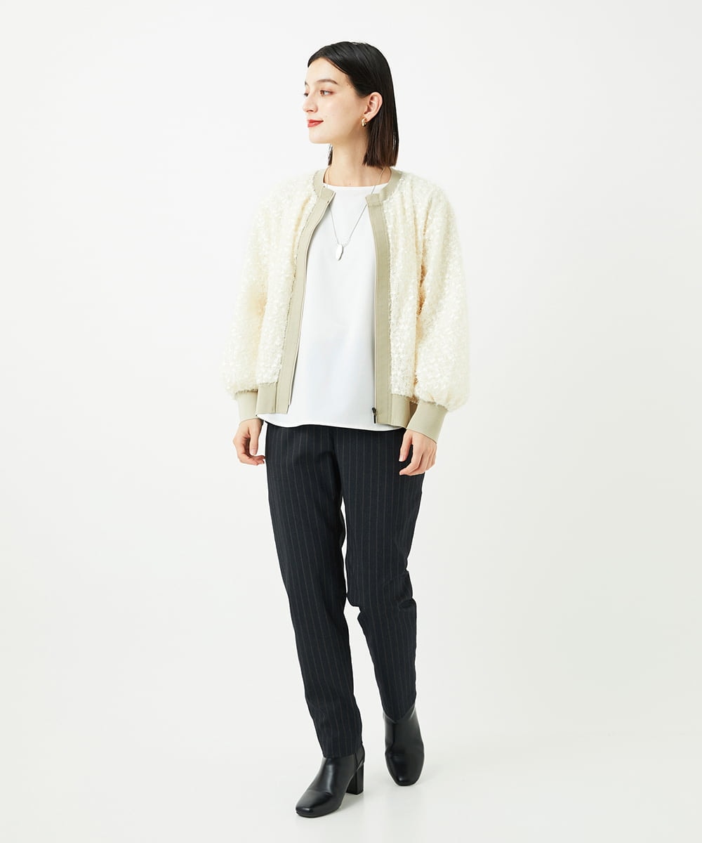 PHLAF58270 GEORGES RECH(小さいサイズ)(メゾン ドゥ サンク)  [日本製]ストライプテーパードパンツ ダークグレー
