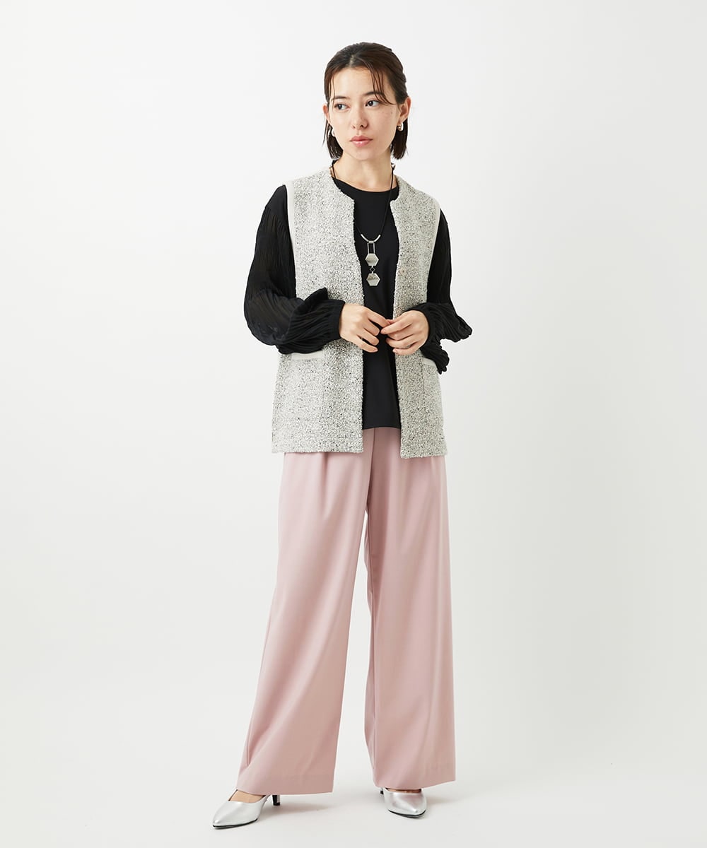 PHLEE25250 GEORGES RECH(小さいサイズ)(メゾン ドゥ サンク)  [日本製]ドロストタックワイドパンツ グレー