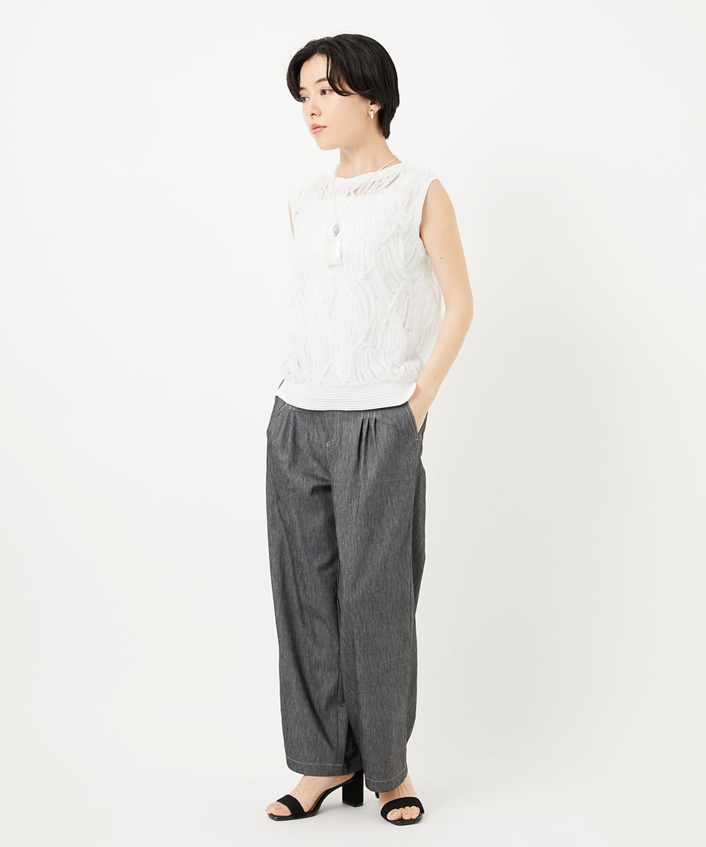 PHLGA49270 GEORGES RECH(小さいサイズ)(メゾン ドゥ サンク)  [日本製]デニムライクリネンワイドパンツ ブラック