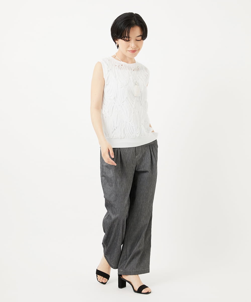 PHLGA49270 GEORGES RECH(小さいサイズ)(メゾン ドゥ サンク)  [日本製]デニムライクリネンワイドパンツ ブラック