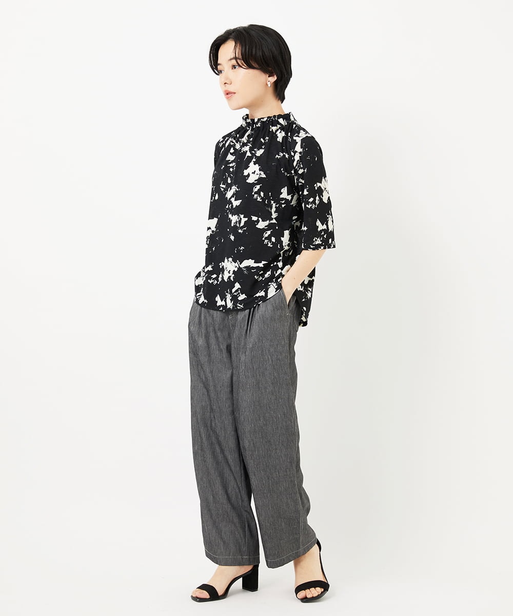 PHLGA49270 GEORGES RECH(小さいサイズ)(メゾン ドゥ サンク)  [日本製]デニムライクリネンワイドパンツ ブラック