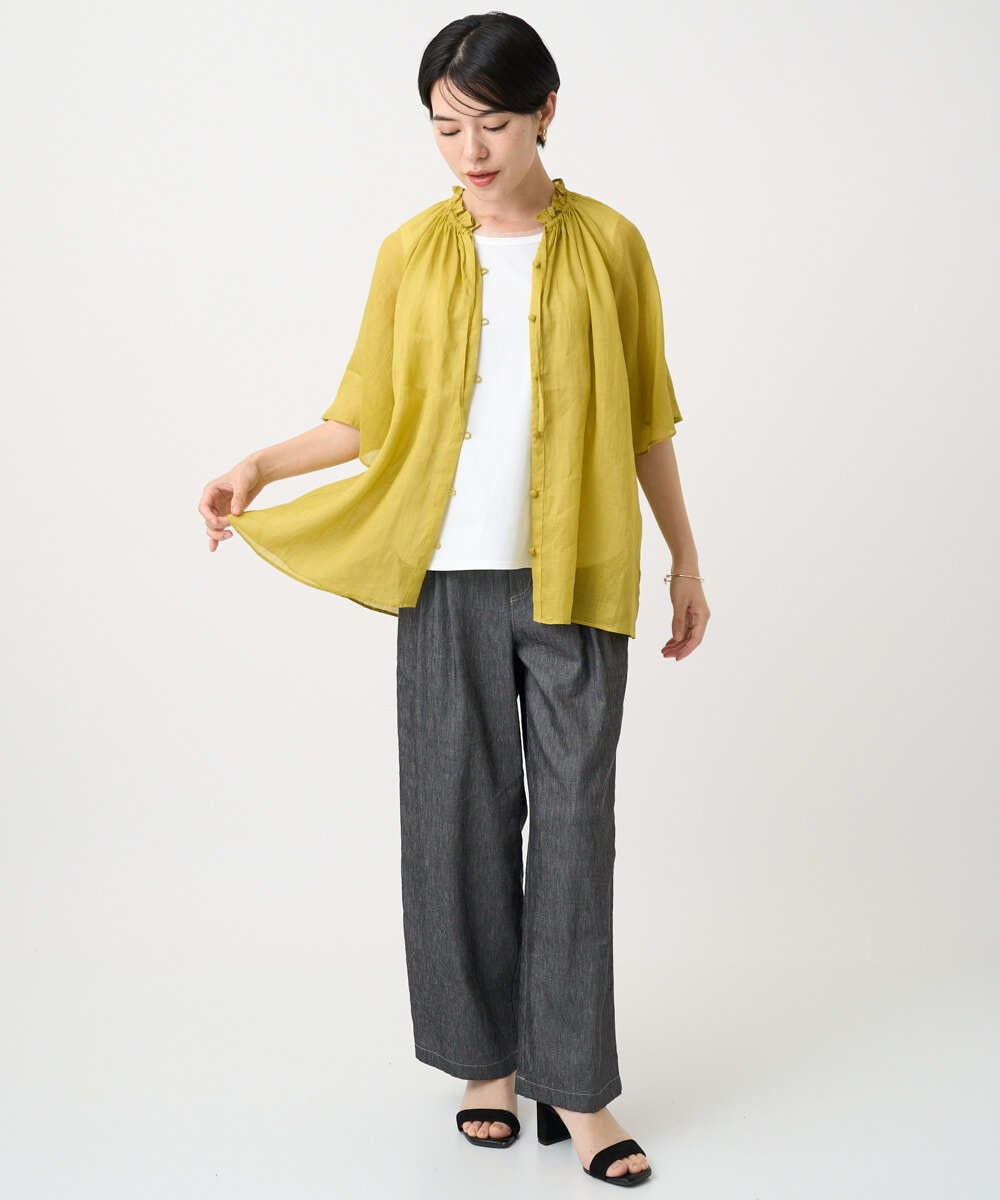 PHLGA49270 GEORGES RECH(小さいサイズ)(メゾン ドゥ サンク)  [日本製]デニムライクリネンワイドパンツ ブラック