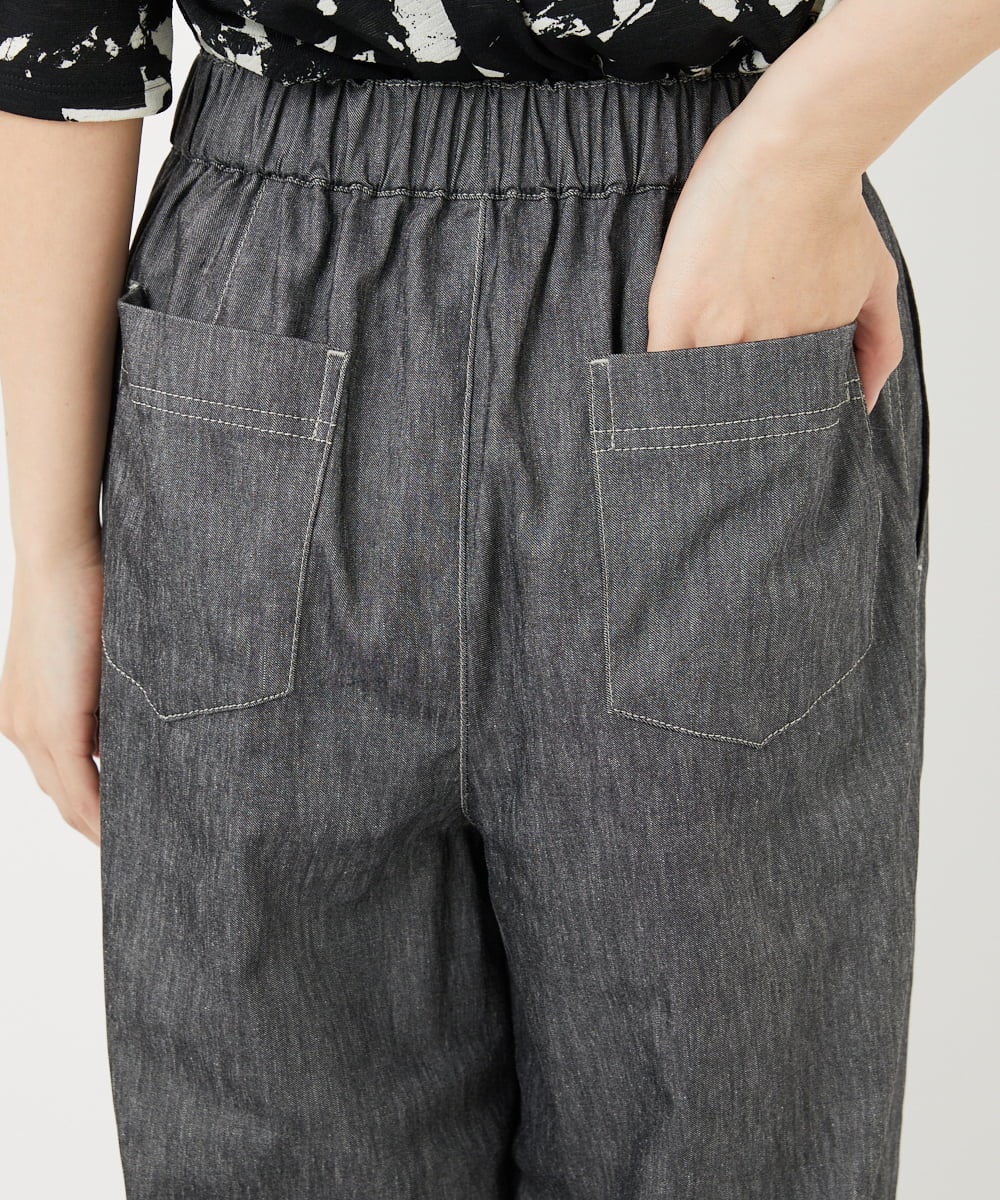 PHLGA49270 GEORGES RECH(小さいサイズ)(メゾン ドゥ サンク)  [日本製]デニムライクリネンワイドパンツ ブラック