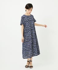PHPJB29430 GEORGES RECH(小さいサイズ)(メゾン ドゥ サンク)  [日本製]ランダムボーダーAラインジャージーワンピース ネイビー