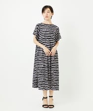 PHPJB29430 GEORGES RECH(小さいサイズ)(メゾン ドゥ サンク)  [日本製]ランダムボーダーAラインジャージーワンピース ブラック