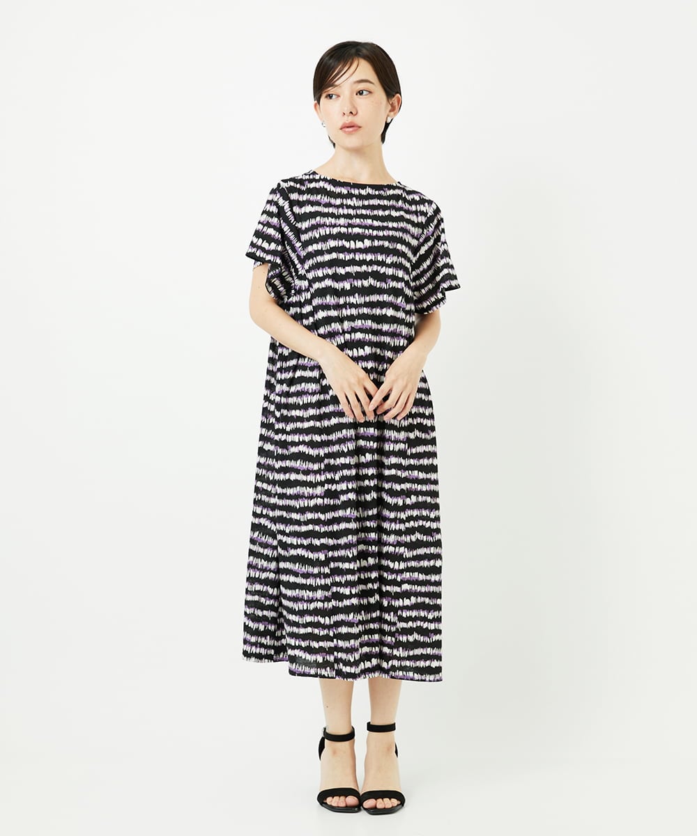 PHPJB29430 GEORGES RECH(小さいサイズ)(メゾン ドゥ サンク)  [日本製]ランダムボーダーAラインジャージーワンピース ブラック