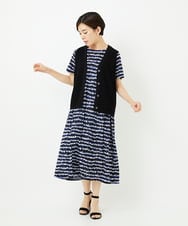 PHPJB29430 GEORGES RECH(小さいサイズ)(メゾン ドゥ サンク)  [日本製]ランダムボーダーAラインジャージーワンピース ブラック