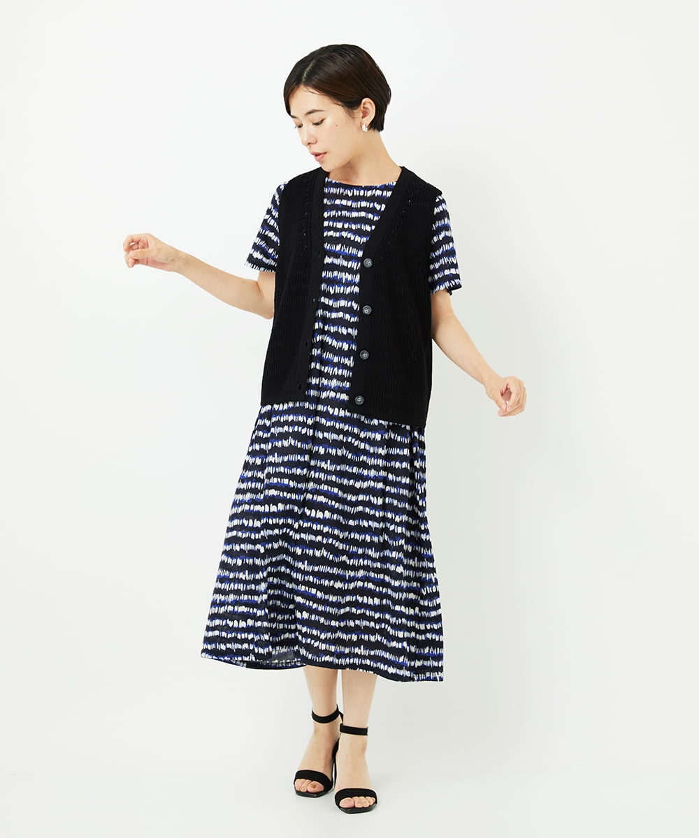 PHPJB29430 GEORGES RECH(小さいサイズ)(メゾン ドゥ サンク)  [日本製]ランダムボーダーAラインジャージーワンピース ブラック