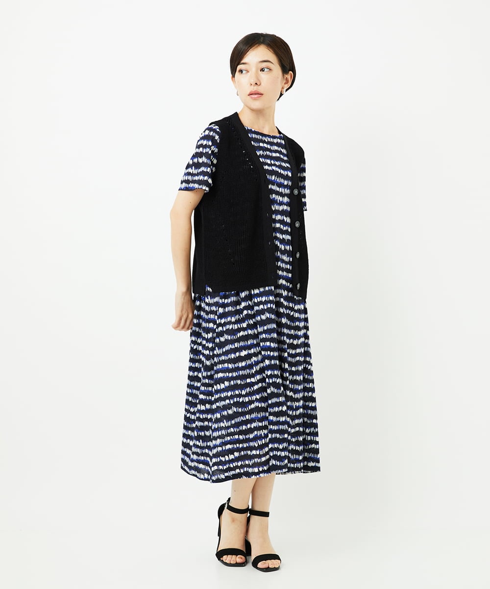 PHPJB29430 GEORGES RECH(小さいサイズ)(メゾン ドゥ サンク)  [日本製]ランダムボーダーAラインジャージーワンピース ブラック
