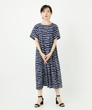 PHPJB29430 GEORGES RECH(小さいサイズ)(メゾン ドゥ サンク)  [日本製]ランダムボーダーAラインジャージーワンピース ブラック