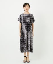 PHPJB29430 GEORGES RECH(小さいサイズ)(メゾン ドゥ サンク)  [日本製]ランダムボーダーAラインジャージーワンピース ブラック