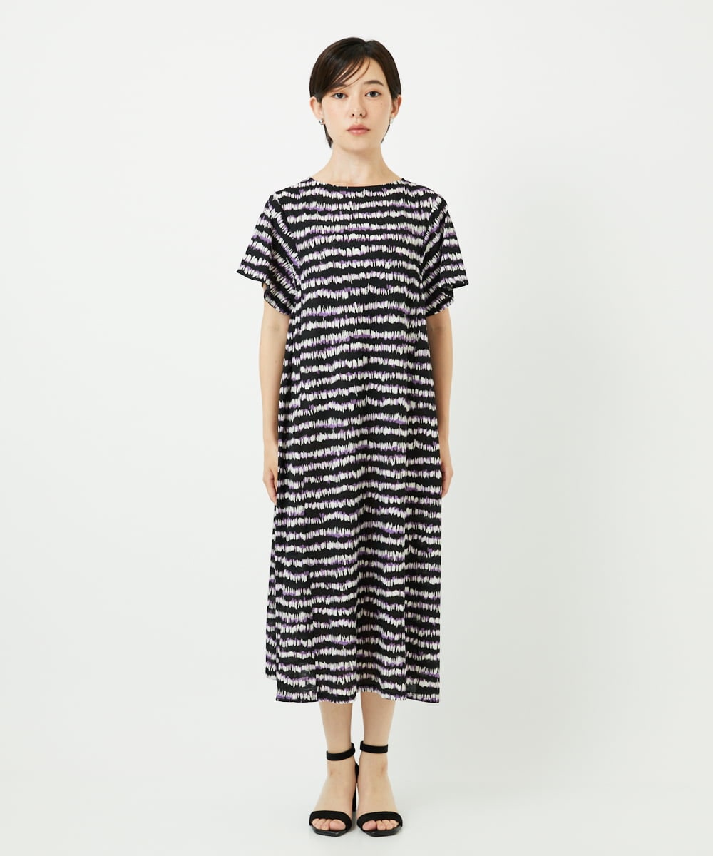 PHPJB29430 GEORGES RECH(小さいサイズ)(メゾン ドゥ サンク)  [日本製]ランダムボーダーAラインジャージーワンピース ブラック
