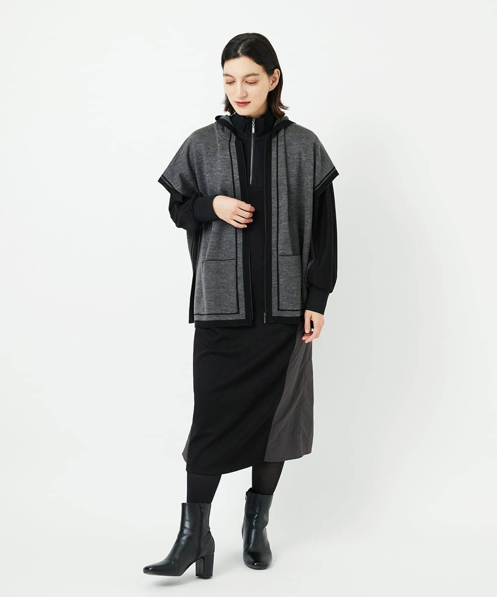 PHSAD03330 GEORGES RECH(小さいサイズ)(メゾン ドゥ サンク) ダブルジャカードニットポンチョ ベージュ
