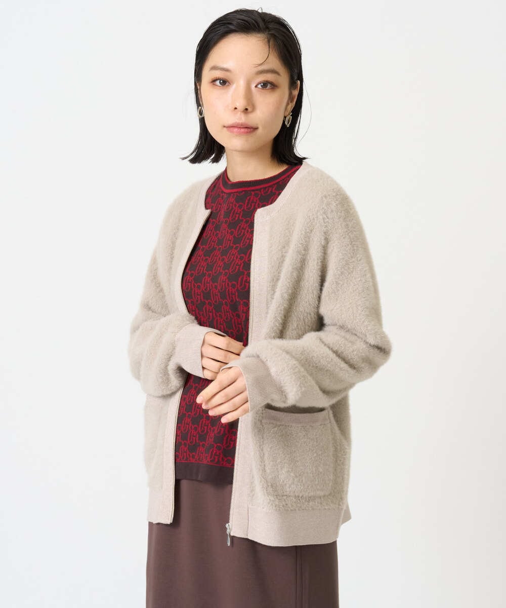 PHSAG21390 GEORGES RECH(小さいサイズ)(メゾン ドゥ サンク) ソフトウールラメシャギーカーディガン ダークグレー