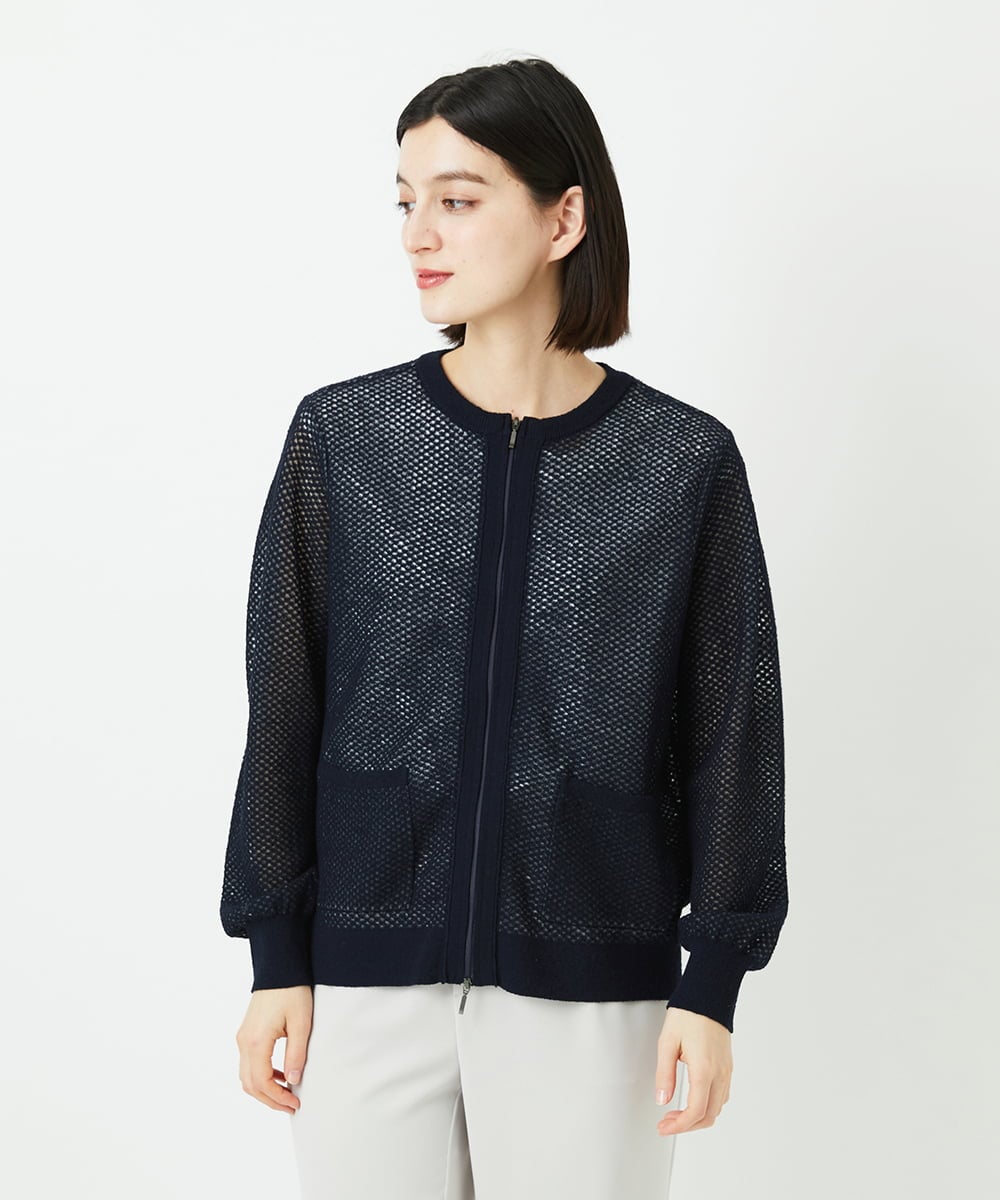 PHSEE28290 GEORGES RECH(小さいサイズ)(メゾン ドゥ サンク) ブークレメッシュニットブルゾン ネイビー