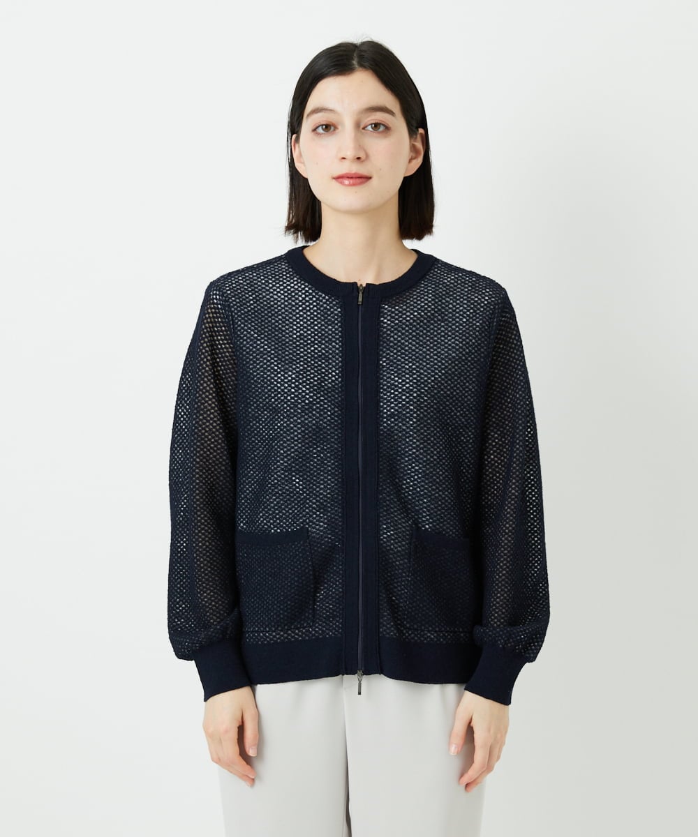 PHSEE28290 GEORGES RECH(小さいサイズ)(メゾン ドゥ サンク) ブークレメッシュニットブルゾン ネイビー