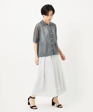 PHSHA60240 GEORGES RECH(小さいサイズ)(メゾン ドゥ サンク) ラメ襟付きシアーメッシュニット羽織 グレーホワイト