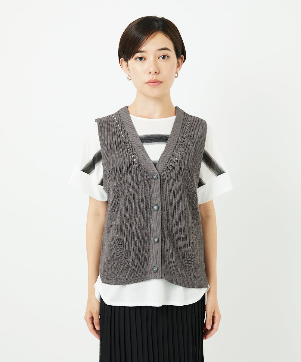 PHSJC34190 GEORGES RECH(小さいサイズ)(メゾン ドゥ サンク) リネンライクニットベスト グレー