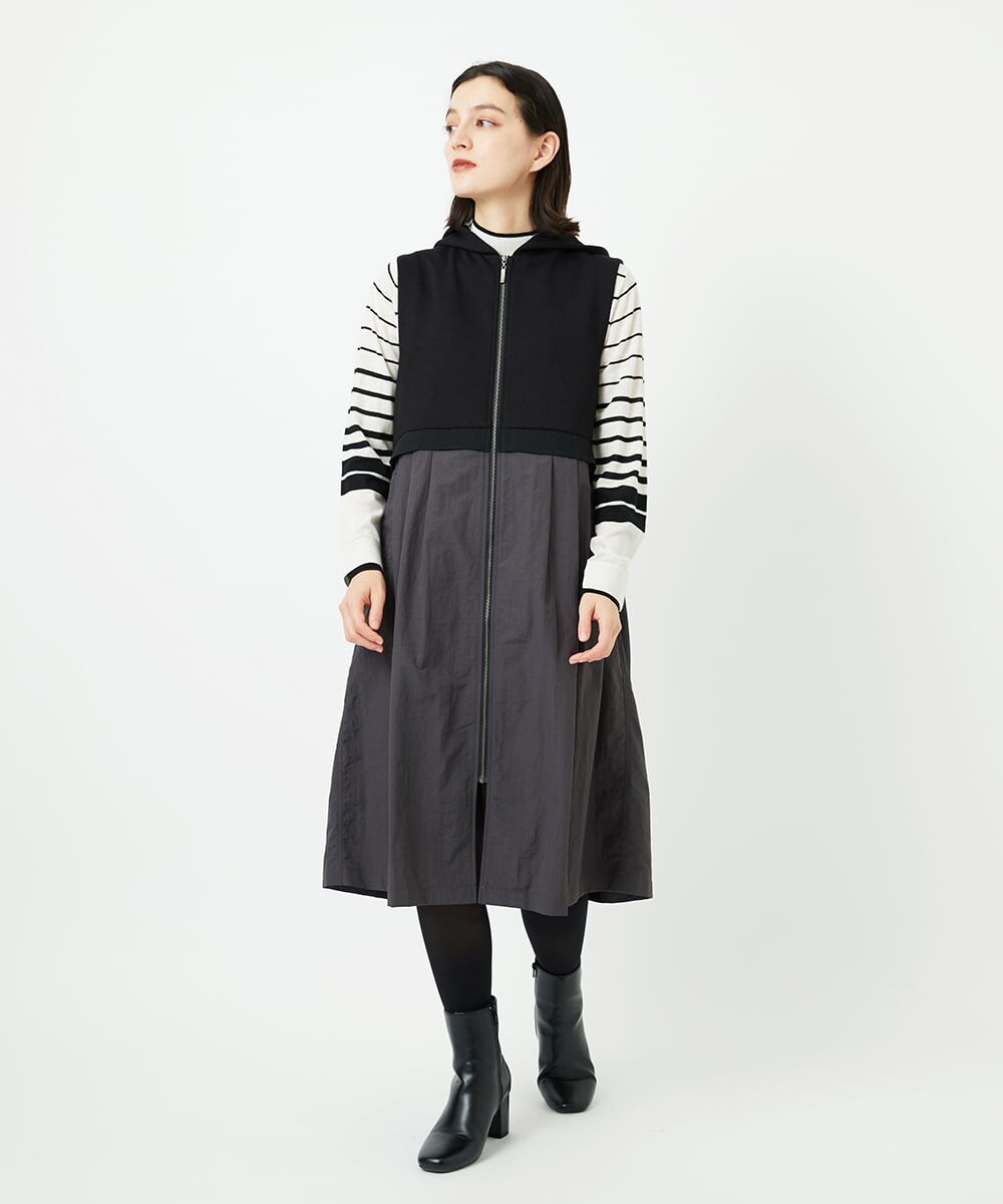 PHTAD02390 GEORGES RECH(小さいサイズ)(メゾン ドゥ サンク) ダンボールタフタドッキングロングジレ ネイビー