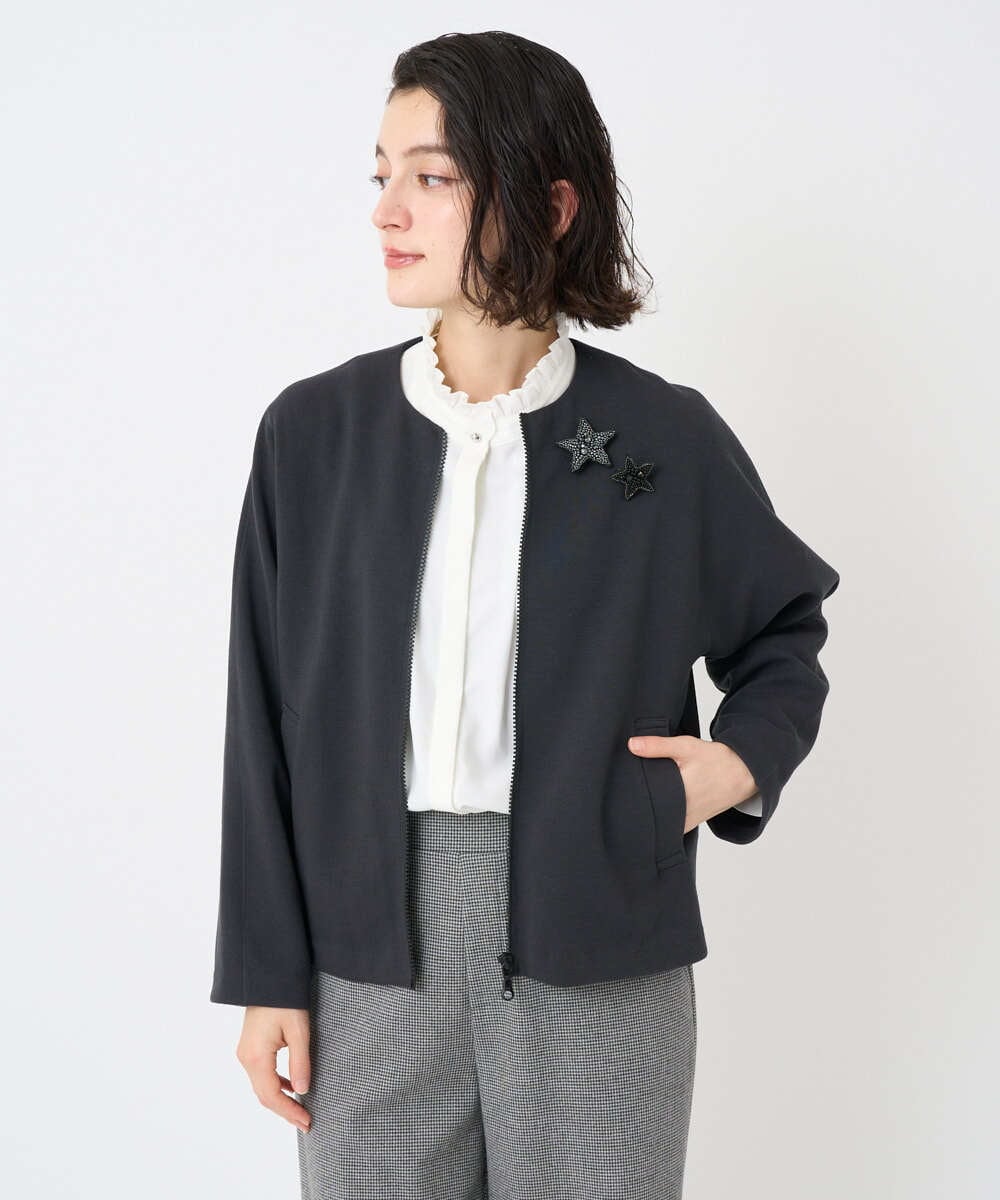 PHTAD30360 GEORGES RECH(小さいサイズ)(メゾン ドゥ サンク)  [セットアップ対応]ノーカラージャージージップ羽織 ダークグレー