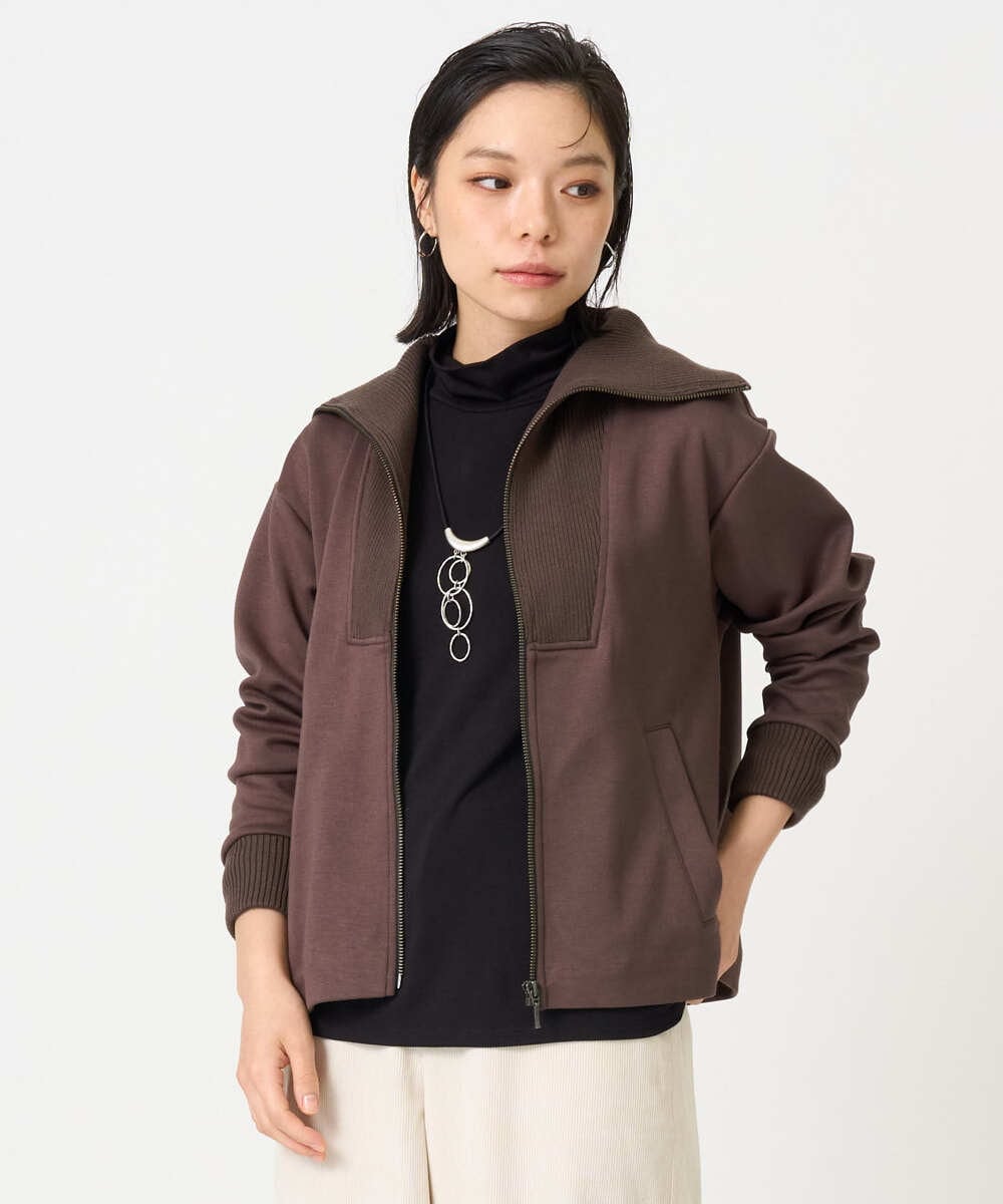 PHTAG11340 GEORGES RECH(小さいサイズ)(メゾン ドゥ サンク) ストレッチダンボールジップアップブルゾン ブラウン