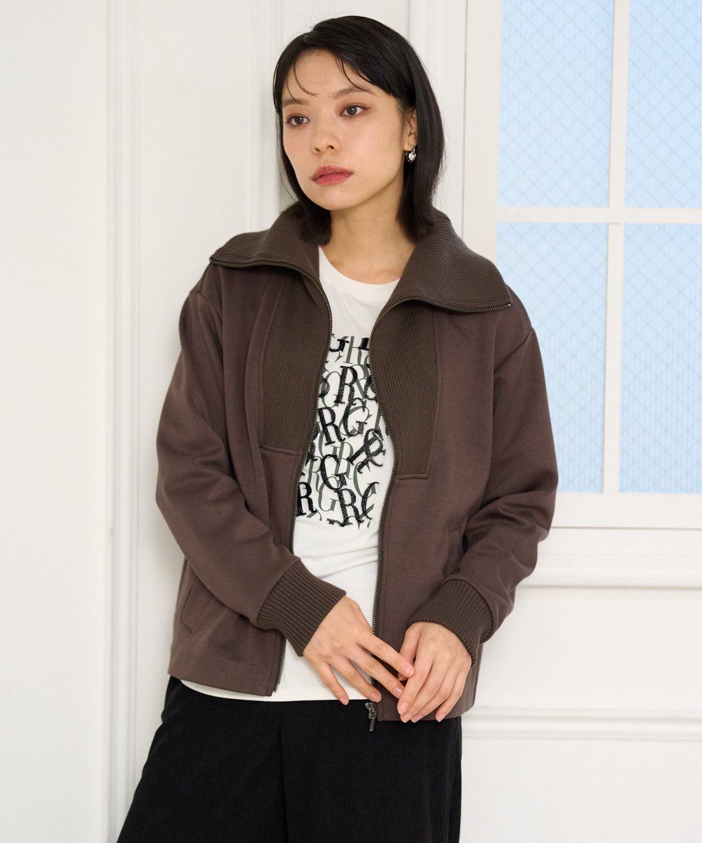 PHTAG11340 GEORGES RECH(小さいサイズ)(メゾン ドゥ サンク) ストレッチダンボールジップアップブルゾン ブラウン
