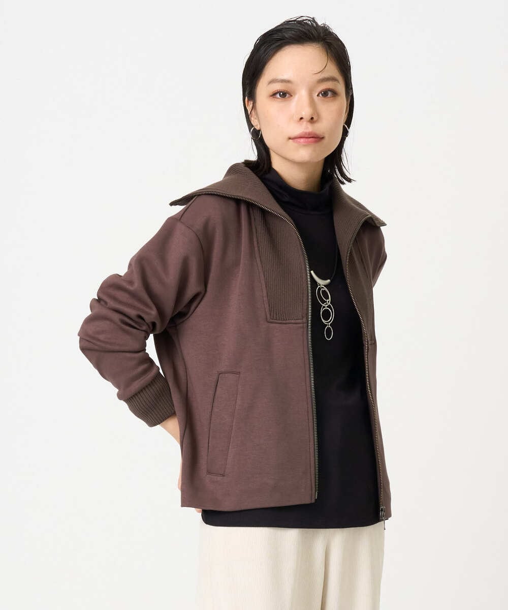 PHTAG11340 GEORGES RECH(小さいサイズ)(メゾン ドゥ サンク) ストレッチダンボールジップアップブルゾン ブラウン