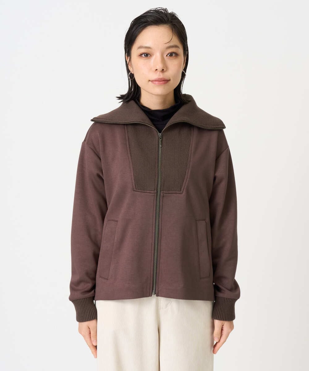 PHTAG11340 GEORGES RECH(小さいサイズ)(メゾン ドゥ サンク) ストレッチダンボールジップアップブルゾン ブラウン