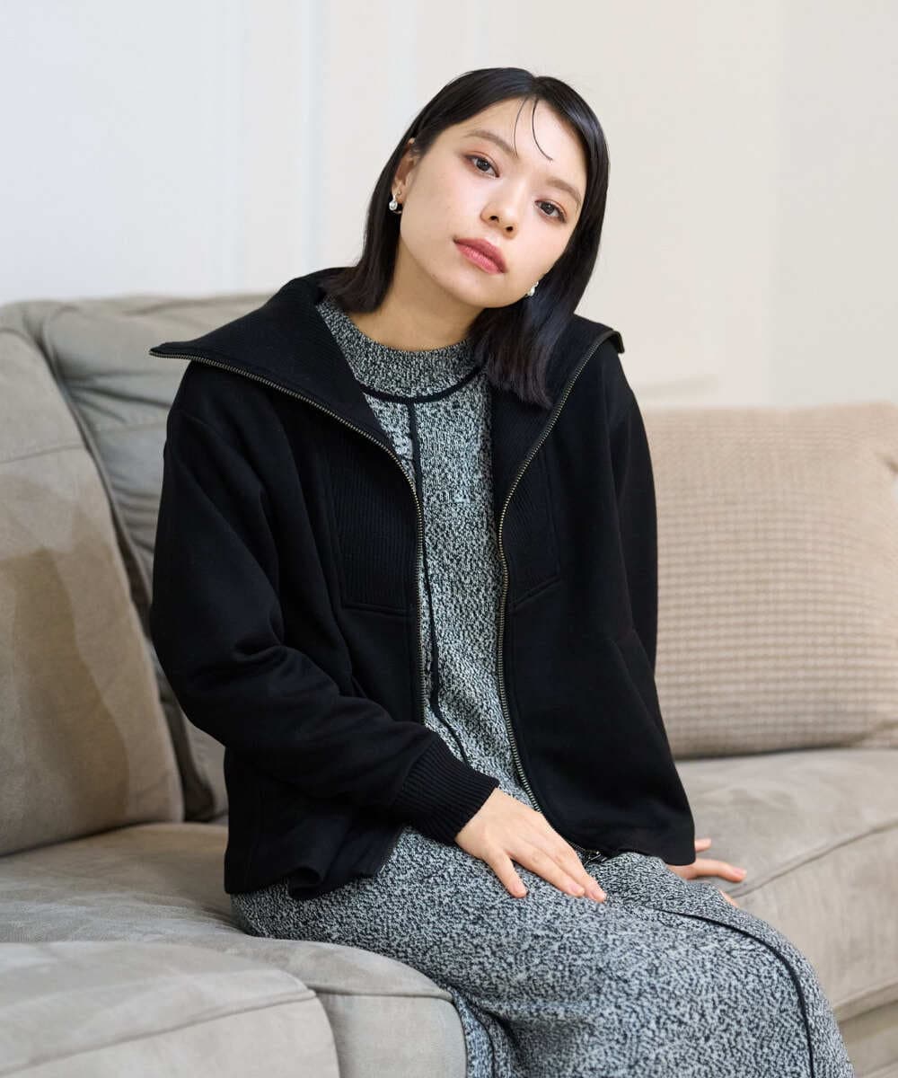 PHTAG11340 GEORGES RECH(小さいサイズ)(メゾン ドゥ サンク) ストレッチダンボールジップアップブルゾン ブラック