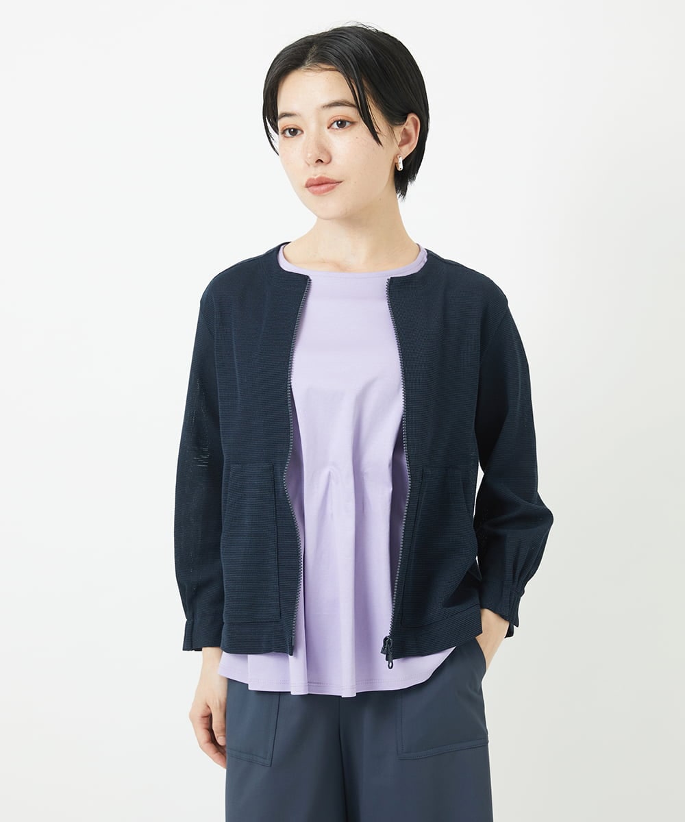 PHTGA32330 GEORGES RECH(小さいサイズ)(メゾン ドゥ サンク) ジャージーノーカラーショートブルゾン ネイビー