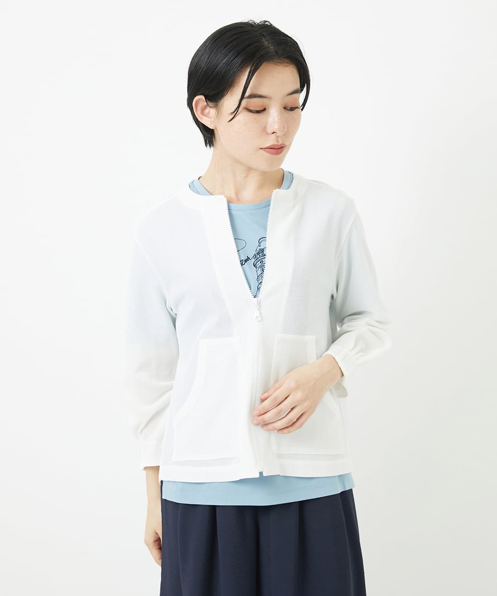 PHTGA32330 GEORGES RECH(小さいサイズ)(メゾン ドゥ サンク) ジャージーノーカラーショートブルゾン ホワイト