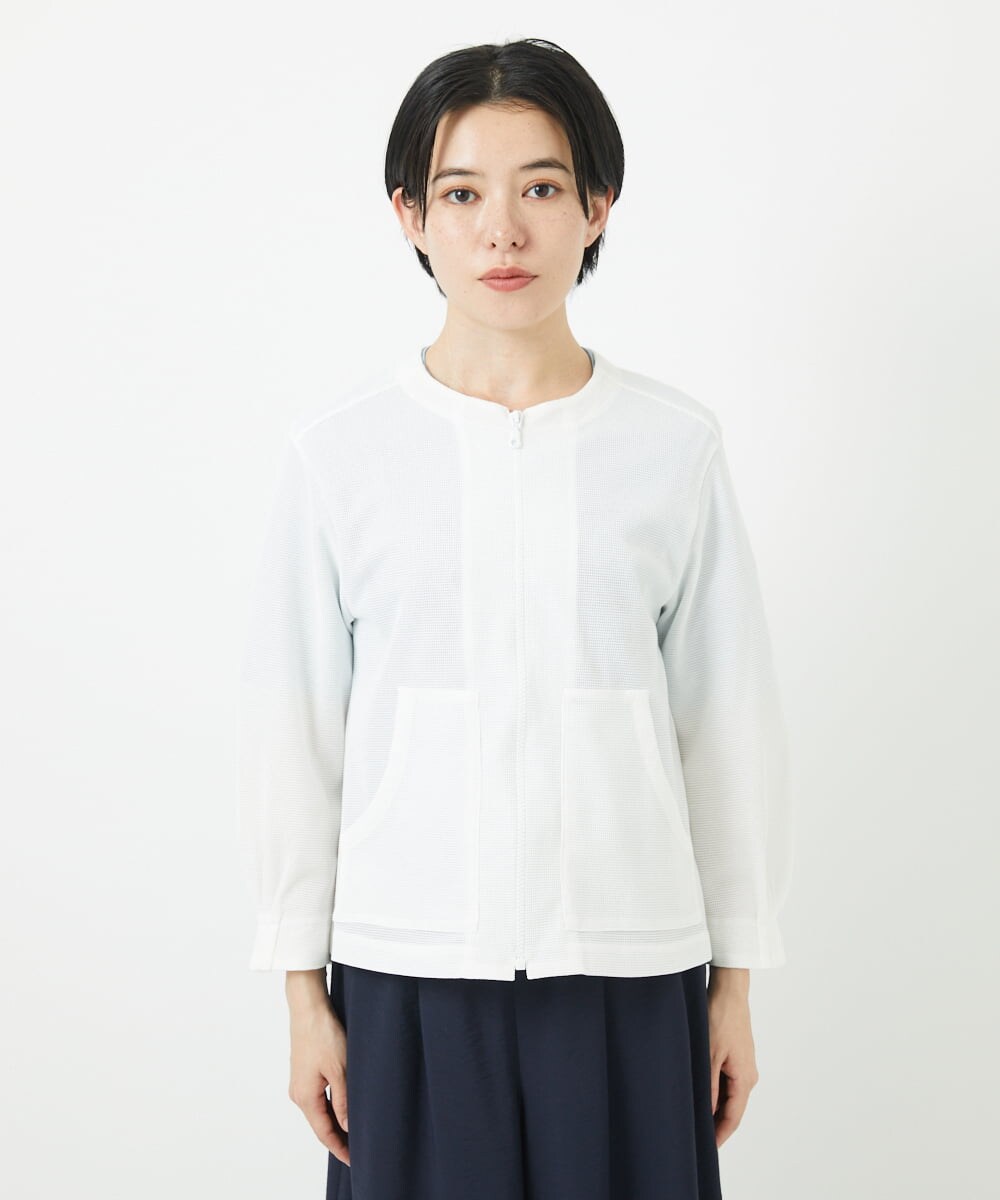 PHTGA32330 GEORGES RECH(小さいサイズ)(メゾン ドゥ サンク) ジャージーノーカラーショートブルゾン ホワイト