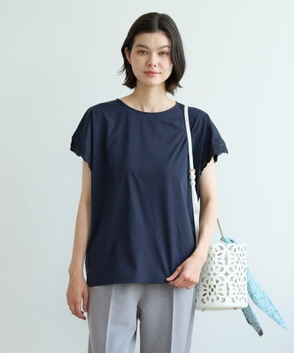 PJKHE31300 CHRISTIAN AUJARD Lサイズ 【大きいサイズ】フレンチスリーブ刺繍カットソー