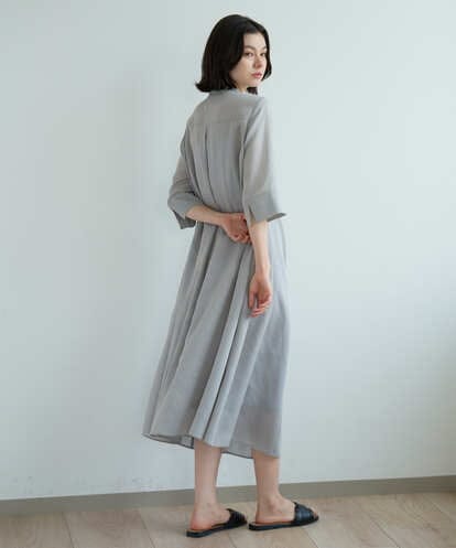 PREHE30520  バンドカラーシアーワンピース