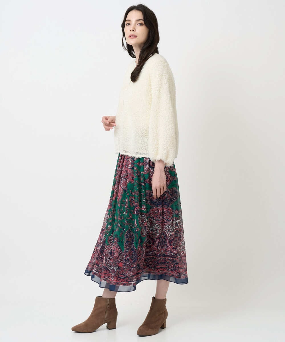 PRHAE02690 CHRISTIAN AUJARD(クリスチャン・オジャール) RATTIペイズリープリントスカート ピンク×ネイビー系