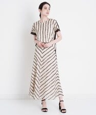 PRHHT02390 CHRISTIAN AUJARD(クリスチャン・オジャール) [セットアップ対応]モダンキカストライププリントスカート ブラウン×イエロー