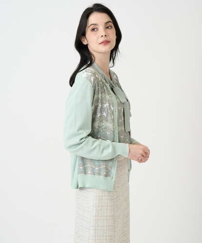 PRSEE03490  [アンサンブル対応]レーシーオーナメントプリントカーディガン