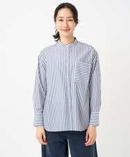 PZBEE05230 GEORGES RECH(ジョルジュ・レッシュ) [日本製]バンドカラーシャツ ネイビー(ストライプ柄)