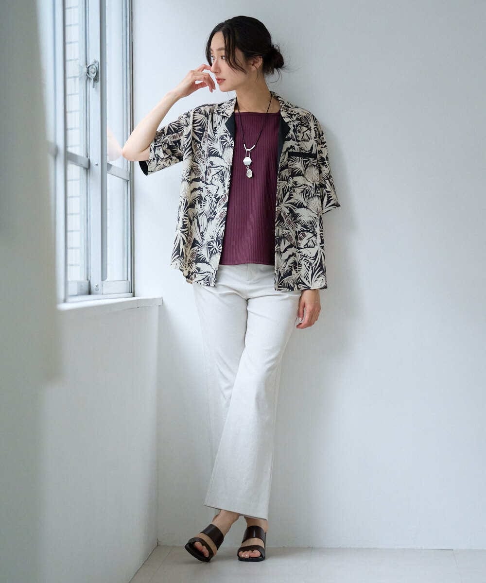 PZBGD32270 GEORGES RECH(ジョルジュ・レッシュ) リーフプリントオープンカラーシャツ ブラック系