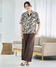 PZBGD32270 GEORGES RECH(ジョルジュ・レッシュ) リーフプリントオープンカラーシャツ ブラック系