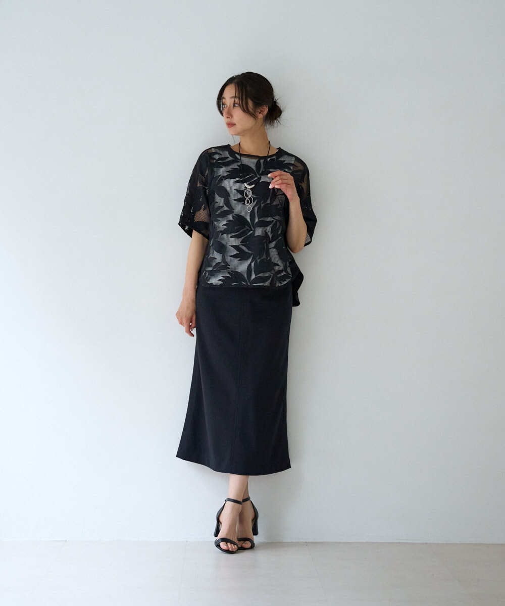 PZBGD37290 GEORGES RECH(ジョルジュ・レッシュ) メッシュアップリケドルマンスリーブブラウス ホワイト