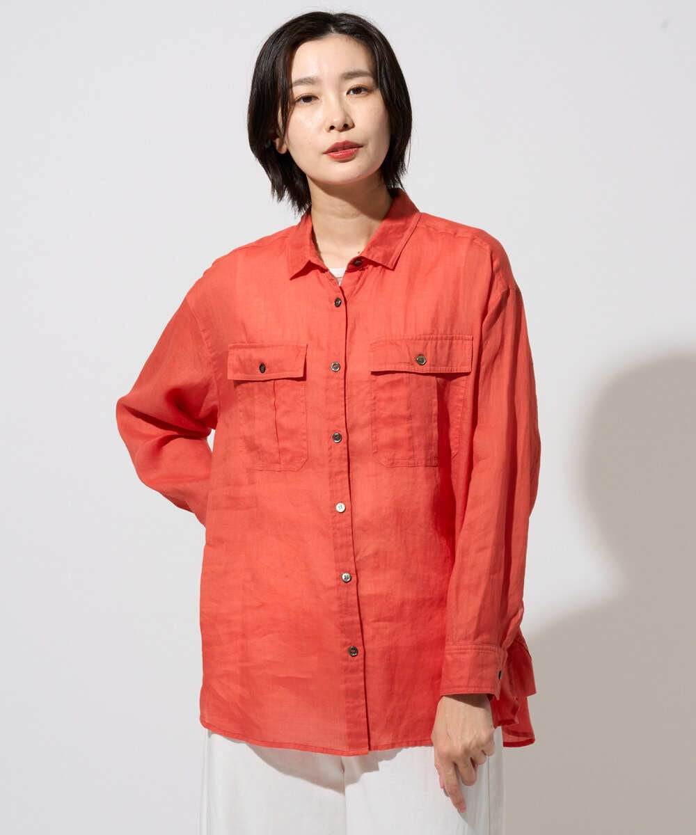 PZBGD39290 GEORGES RECH(ジョルジュ・レッシュ) シアーリネンサファリシャツ グリーン