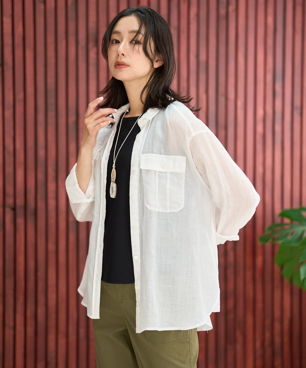PZBGD39290 GEORGES RECH(ジョルジュ・レッシュ) シアーリネンサファリシャツ グリーン